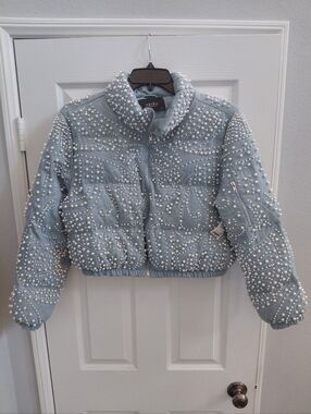 AKIRA Light Blue Pearl-Embellished Jacket